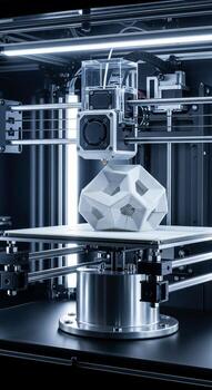 Advanced 3d printing technology creating a complex geometric object with precision and detail photo