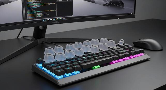 A computer keyboard with a mouse and a mousepad photo