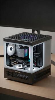 A computer case with a computer inside photo