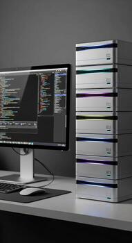 A computer with a keyboard and mouse sitting on top of a desk photo