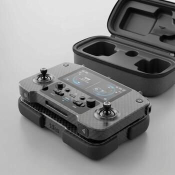 High tech drone remote controller with integrated screen and protective carrying case for aerial photography and videography photo