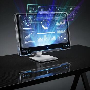 A computer monitor with a glowing screen on it photo