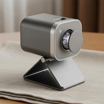 Compact and modern mini projector with adjustable stand for portable entertainment and presentations photo