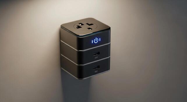 Compact universal travel adapter with multiple international plug sockets and led indicator for global power needs photo