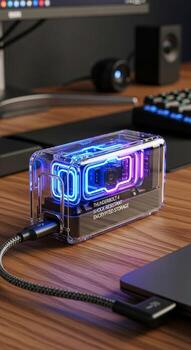 A computer with a light up case on it photo