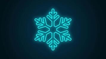 neon fiocco di neve cartello animazione. un' raggiante neon fiocco di neve cartello quello sfarfallio e impulsi nel un' senza soluzione di continuità ciclo continuo. con alfa canale su trasparente sfondo. video