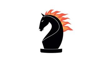 Flaming Chess Knight with Moving Fire Mane. The animation shows a black chess knight figure with a fiery mane made of flames that gently moves and flickers, creating a dynamic and powerful effect. video