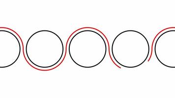 Moviente círculos con dinámica rojo contorno animación. esta sin costura lazo animación muestra un serie de negro círculos suavemente Moviente a el izquierda mientras un rojo línea dinamicamente huellas alrededor a ellos. video