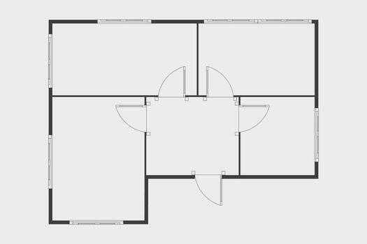 Floor plan icon room flat apartment modern unfurnished house line drawing, floor plan project, symbol. Technical architecture draw. Structure shape, build layout with doors and windows. vector