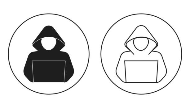 Incognito anonymous character silhouette circle icon set, hacker or scammer with hidden face, villain. Thief, criminal, robber simple sign. vector