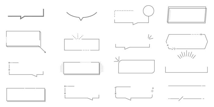 Text box callout text frame, border. Line simple set empty template for title, divider line design element. Banner, comic ribbon label element. vector