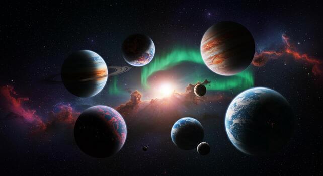 Exploring Exoplanets Image with Aurora and Nebula for Science Education photo
