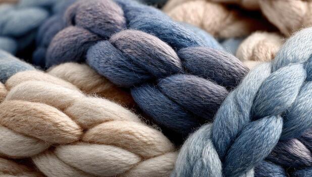 Close-up of colorful braided yarns photo