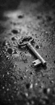 Close-up of an antique key on a wet surface photo