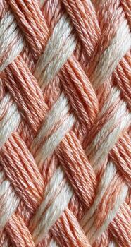 Close-up of woven fabric with peach and cream threads photo