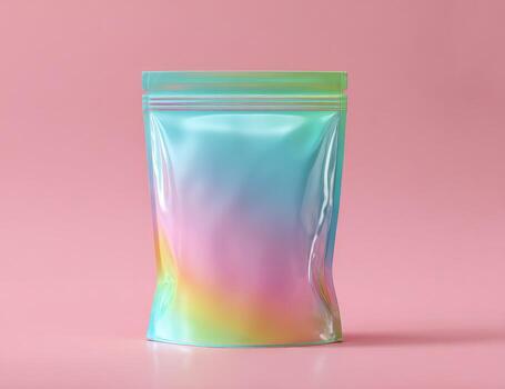 A vibrant, iridescent resealable pouch photo