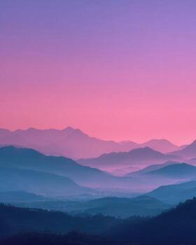 Pastel-hued mountain range at dawn photo