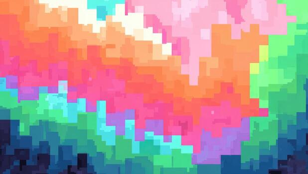 A colorful pixel art background with a heart shape photo