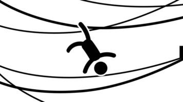 en pinne figur falls hjälplös genom en tilltrasslad webb av rader, representerar fångst och de kamp till fly osynlig krafter video