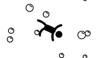 en ensam figur flyter omgiven förbi bubblor, symboliserar isolering och de kvävande känsla av drunkning inom ett egen tankar video