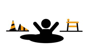 uma pessoa preso dentro uma Preto Cova com Atenção cones e sinais mostrando perigos dentro uma construção ou inseguro trabalhando área video