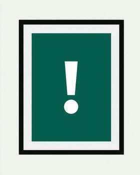 Framed poster with a bold exclamation point on a deep teal background photo