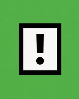 White exclamation point in a black square frame on a lime green background photo