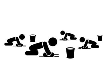 ouvriers crawl à travers le sol nettoyage le sol avec seaux, montrant travail en équipe et dévouement dans assainissement Tâches video