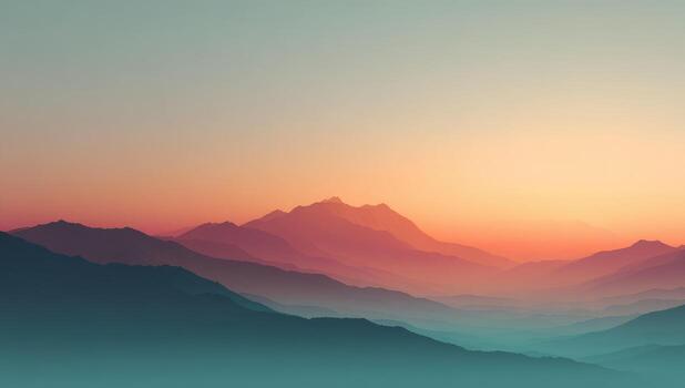 Blurry mountain range at sunset, soft colors photo