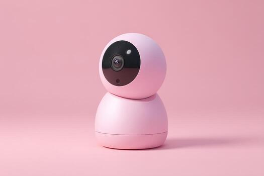 Pink surveillance camera on a pink background photo