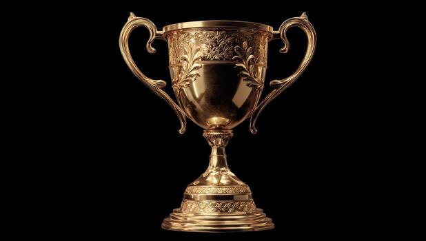Golden trophy against black background. Ornate, detailed design photo
