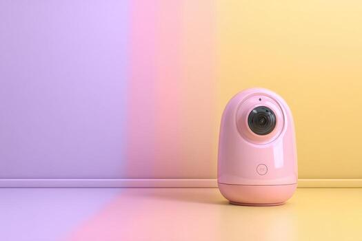 Pink robot camera on pastel backdrop photo