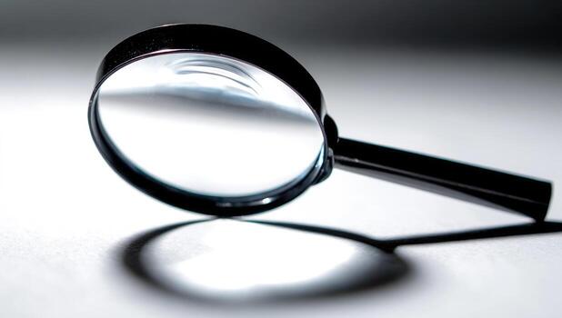 Close-up of a magnifying glass on a light surface photo