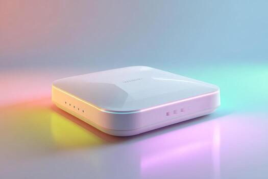 Sleek white square device, illuminated by vibrant gradient colors photo