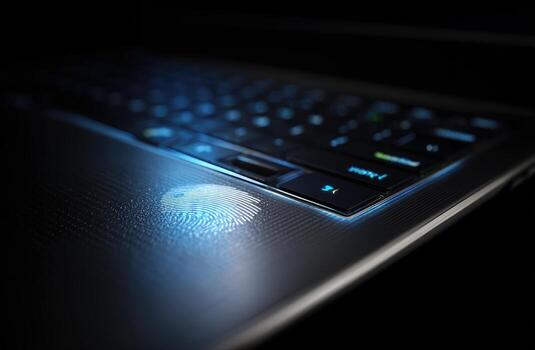 Close-up of a laptop touchpad with a fingerprint photo