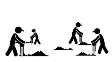 arbetare gräv de jord tillsammans, reflekterande lagarbete, manuell arbetskraft, och uthållighet nödvändig i konstruktion eller utgrävning uppgifter video