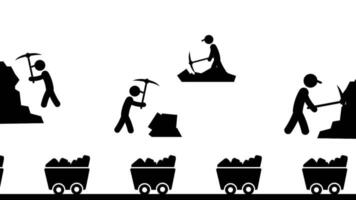 un' squadra di lavoratori carichi multiplo carrelli con rocce, riflettendo il sottoporre a tensione, collettivo sforzo, e ripetitivo compiti nel estrazione operazioni video