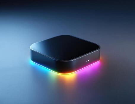 Sleek black square device with vibrant neon light photo