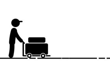 en arbetstagare är sett tryckande en tung vagn med staplade material, som visar fysisk ansträngning och arbetskraft i en arbete miljö video