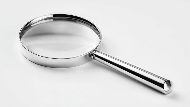 Silver magnifying glass on a plain white background photo