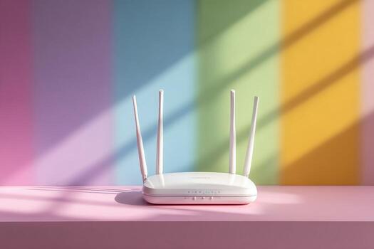 White wireless router on pastel-colored backdrop photo