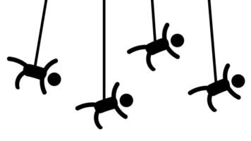 Figures dangle helplessly in midair, representing loss of control, uncertainty, and the haunting feeling of being trapped in invisible constraints video