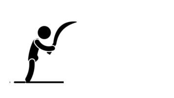 en fast besluten man kör framåt- med en svärd i hand, redo för slåss, symboliserar mod, handling, och de kommer till ansikte utmaningar frontal video