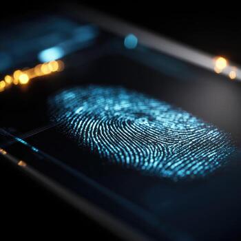 Close-up of a glowing fingerprint on a dark screen photo
