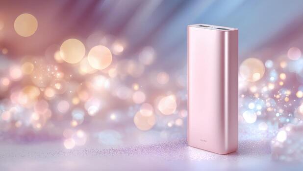 Rosa oro portátil batería paquete en frente de bokeh luces foto