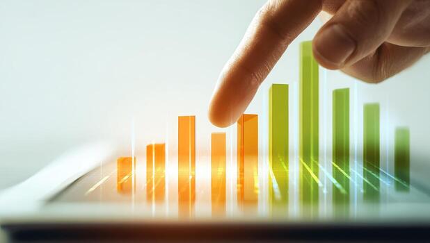 dedo toques un creciente bar grafico en un tableta foto