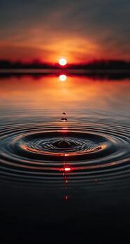 agua ondas extensión exterior desde un soltar impacto a puesta de sol terminado un todavía lago foto