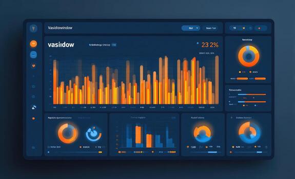 Dark, modern dashboard with multiple charts and graphs displaying financial data photo