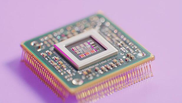 Close-up of a square computer processor chip photo