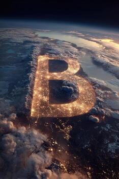 The letter b on the earth at night with city lights 3d rendering elements of this image furnished photo